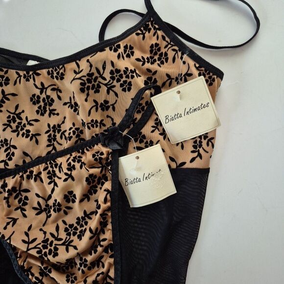 Biatta Intimates Black Brown Floral Vintage Mesh Camisole Set Womens Large/7 - Picture 8 of 10